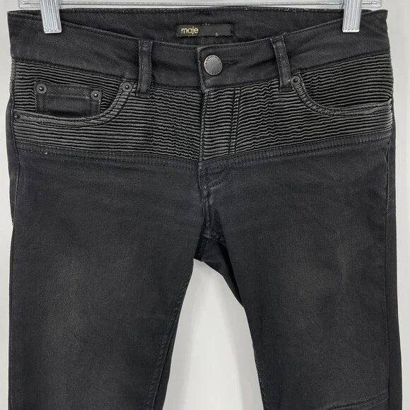 MAJE Black Moto Skinny Stretch Jeans Size 26 (EUR 36)